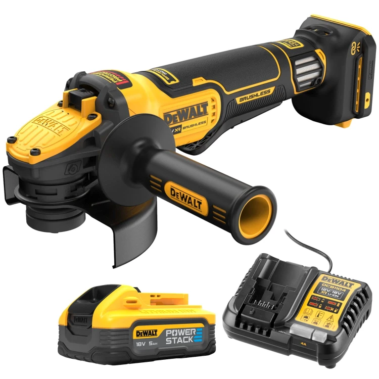 Szlifierka kątowa akumulatorowa 18V 125mm DeWALT DCG416VSN DCBP034 5Ah ład
