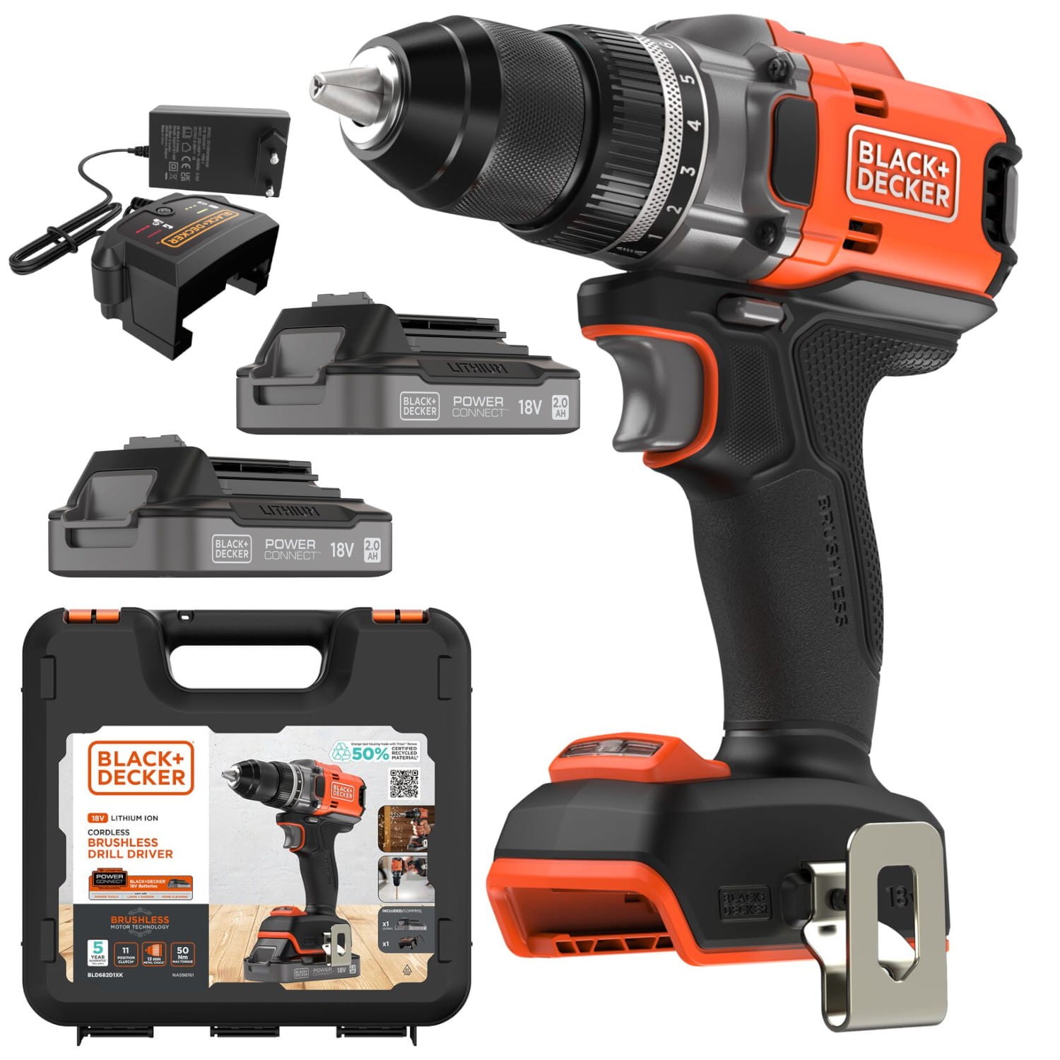 Wiertarko-wkrętarka 18V 50Nm 2x2Ah Power Connect BLACK DECKER BLD682D2XK