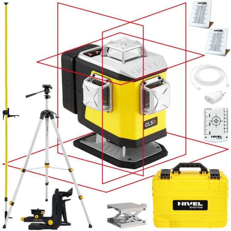 Laser krzyżowy czerwony Nivel System CL5R + Statyw SJJ-M1 EX + Tyczka 3,6 m