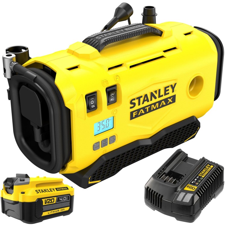Kompresor 18V 230V 12V 11BAR Stanley SFMCE520B + aku 4Ah SFMCB204 + ład.