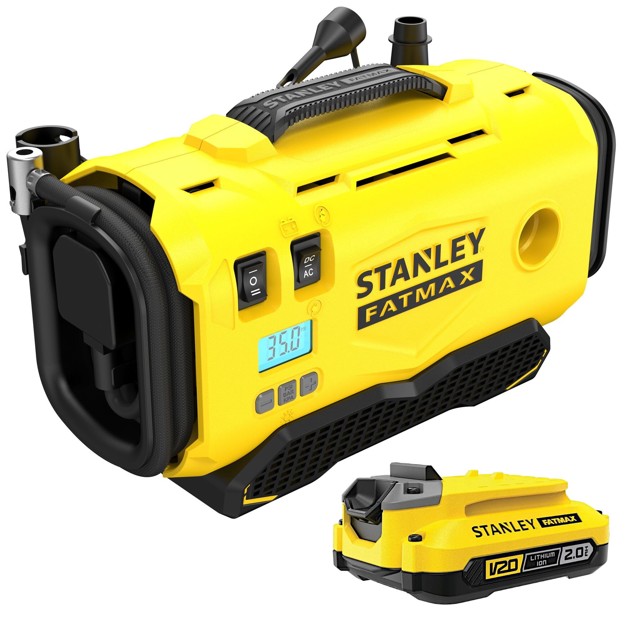 Kompresor 18V 230V 12V 11BAR Stanley SFMCE520B + aku 2Ah SFMCB202