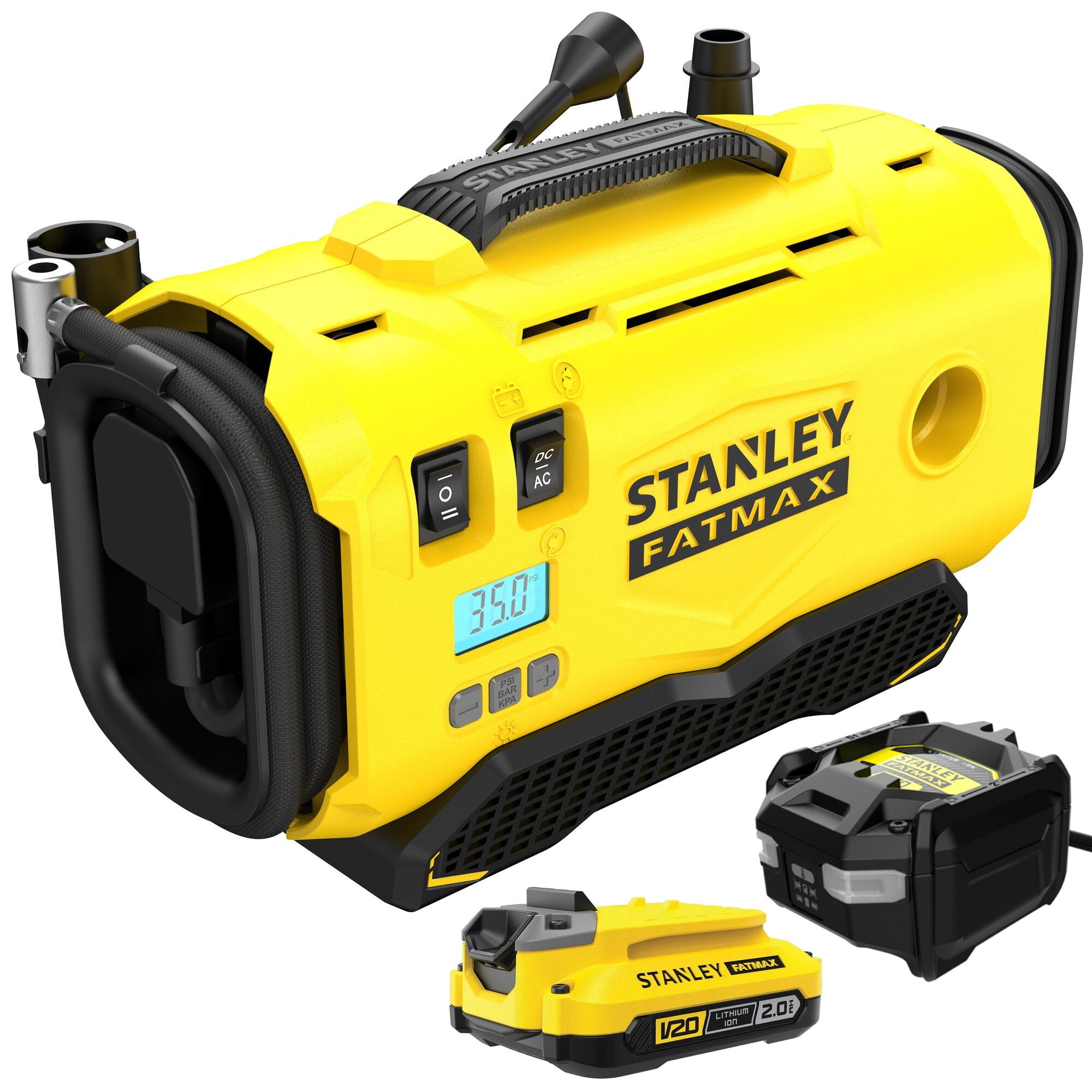 Kompresor 18V 230V 12V 11BAR Stanley SFMCE520B + aku 2Ah SFMCB202 + ład.