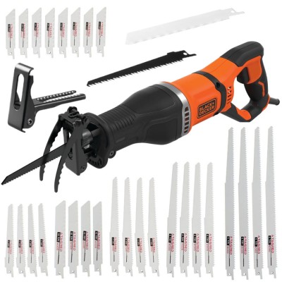 BLACK DECKER BES301 Piła szablasta 750W + 2 ostrza + Zestaw brzeszczotów 28szt. do drewna i metalu