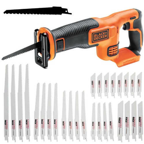 Black&Decker BDCR18N Pilarka szablasta 18V wersja "body" + Zestaw brzeszczotów 28szt. do drewna i metalu