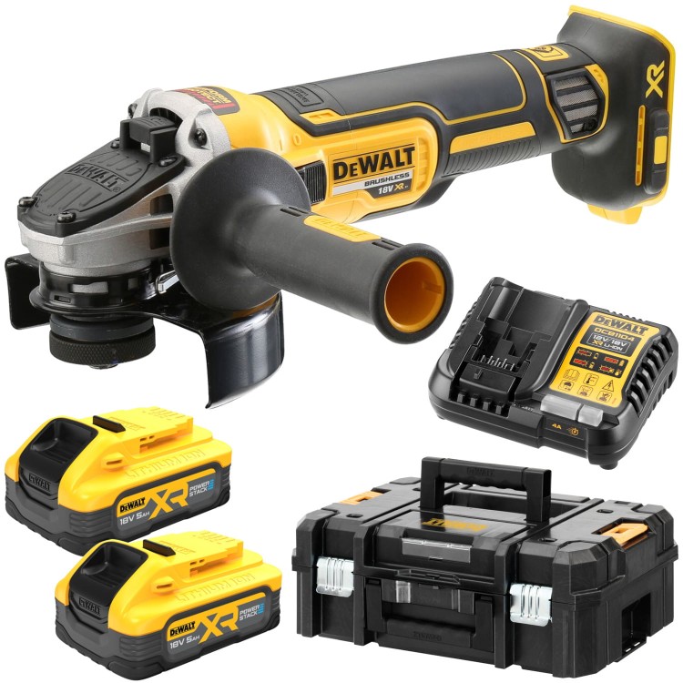 DeWALT DCG405 Szlifierka kątowa 18V 125mm 2x 5,0Ah POWERSTACK + TSTAK II