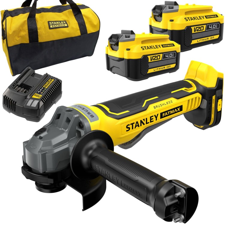 STANLEY SFMCG700 Szlifierka kątowa akumulatorowa 18V Seria V20 FatMax 2x4Ah ład torba