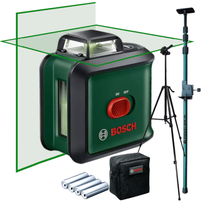 BOSCH Laser krzyżowy w etui Universal Level 360 wiązka zielona + tyczka GT-320 + Statyw W260