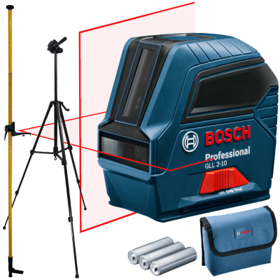BOSCH GLL 2-10 Laser krzyżowy czerwony 10m + Statyw W260 + tyczka GT-360 (