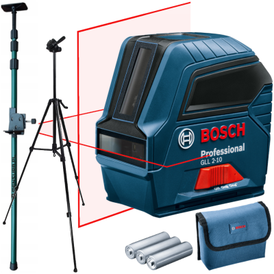 BOSCH GLL 2-10 Laser krzyżowy czerwony 10m + tyczka GT-320 + Statyw W260