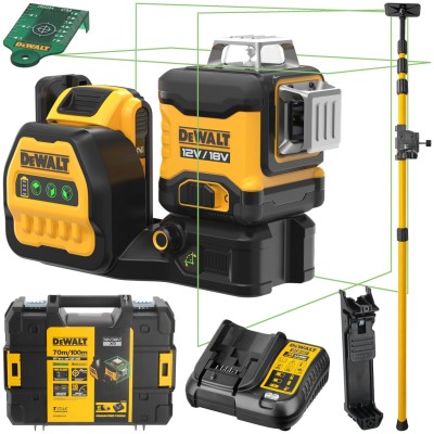 DeWALT DCE089D1G18 Laser krzyżowy zielony 3 x 360° 12V / 18V 2.0Ah + Tyczka