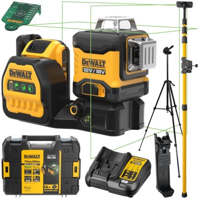 DeWALT DCE089D1G18 Laser krzyżowy zielony 12V / 18V 2.0Ah + Statyw + Tyczka