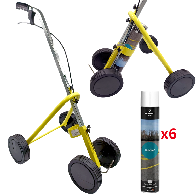 Wózek do malowania linii 4 kołowy do farb Tracing SOPPEC + farba 6szt biała