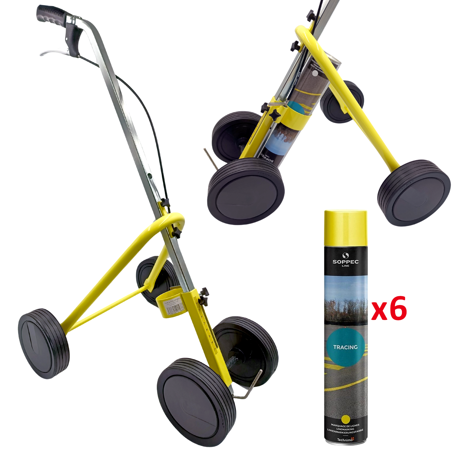 Wózek do malowania linii 4 kołowy do farb Tracing SOPPEC + farba 6szt żółta