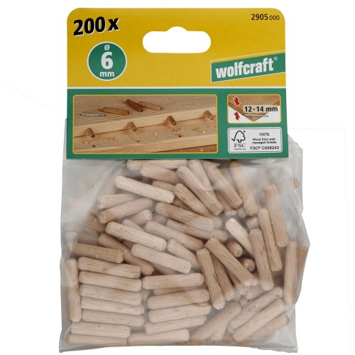 WOLFCRAFT Kołki drewniane montażowe 6 x 30 mm do mebli 200 szt 2905000