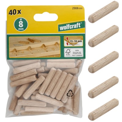WOLFCRAFT 2908000 kołki drewniane do mebli 8 x 40 mm 40 sztuk