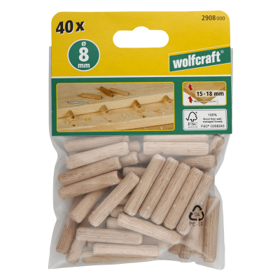WOLFCRAFT Kołki drewniane do mebli montażowe 8 mm 40 szt łącznik 2908000