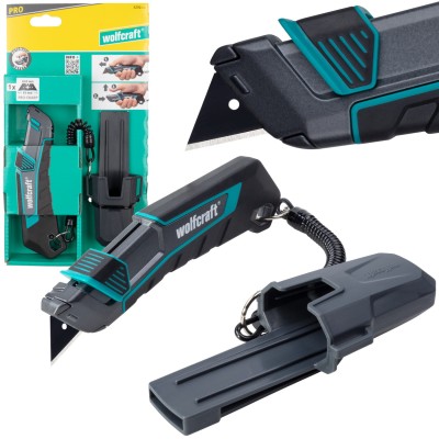 WOLFCRAFT 4292000 Nóż z ostrzem trapezowym PRO SAFETY z futerałem