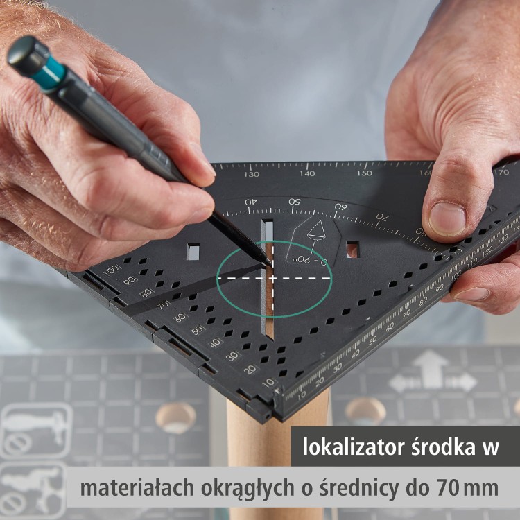 Wolfcraft 5219000 Kątownik 3D PRO VARIO zastosowanie wałek