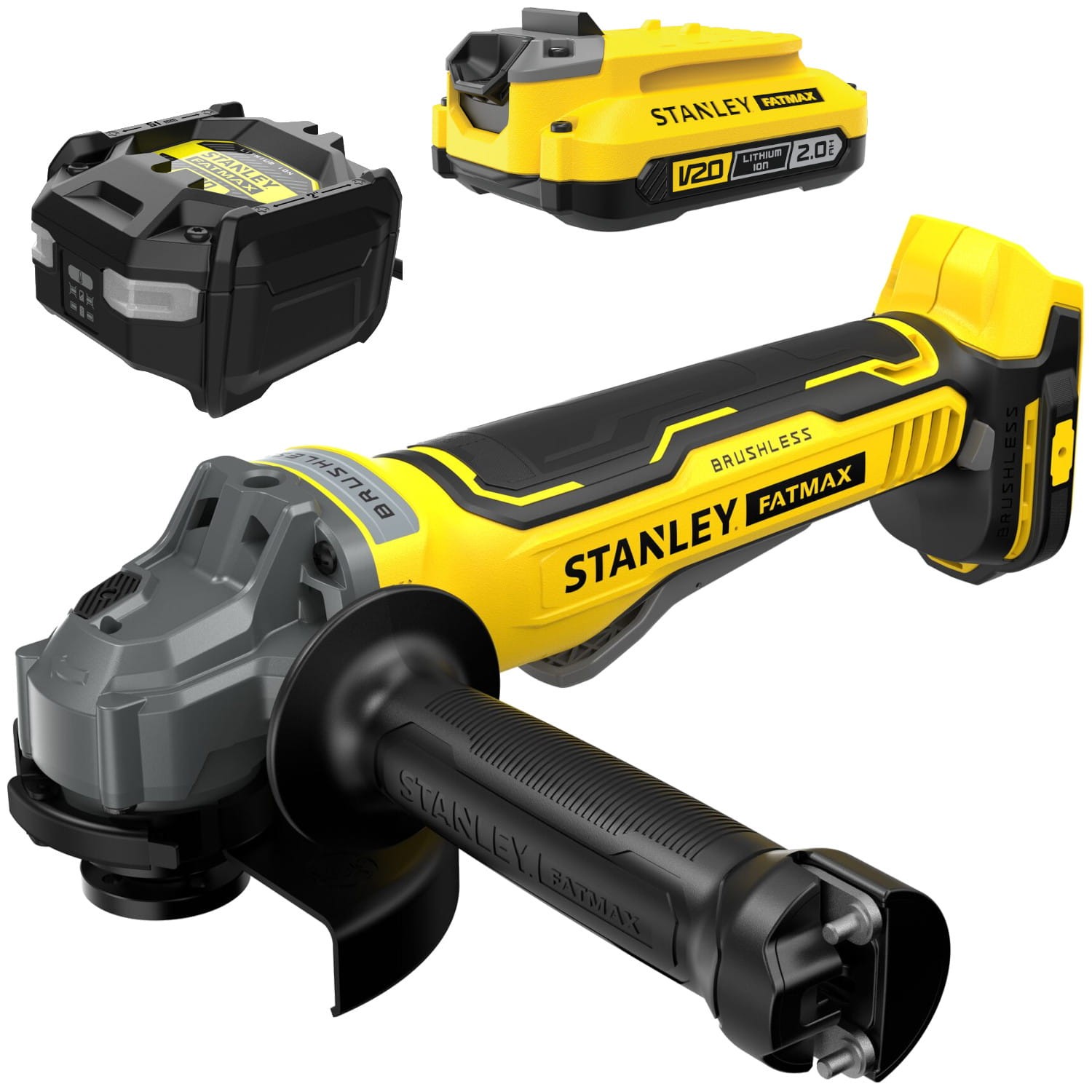 STANLEY SFMCG700 Szlifierka kątowa akumulatorowa 18V Seria V20 FatMax + aku 2Ah + ład