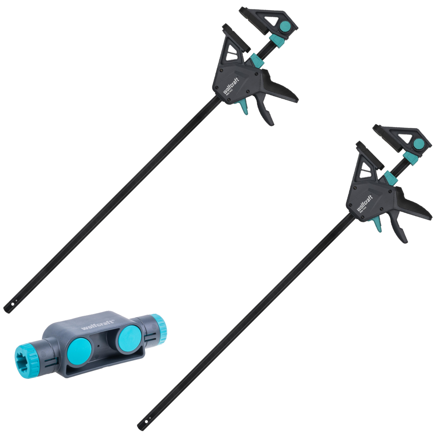 WOLFCRAFT 2x Ścisk stolarski jednoręczny 700 mm PRO MAX + Adapter łącznik