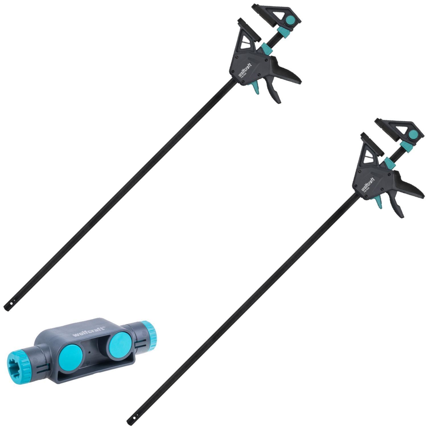 WOLFCRAFT 2x Ścisk stolarski jednoręczny 915 mm PRO MAX + Adapter łącznik