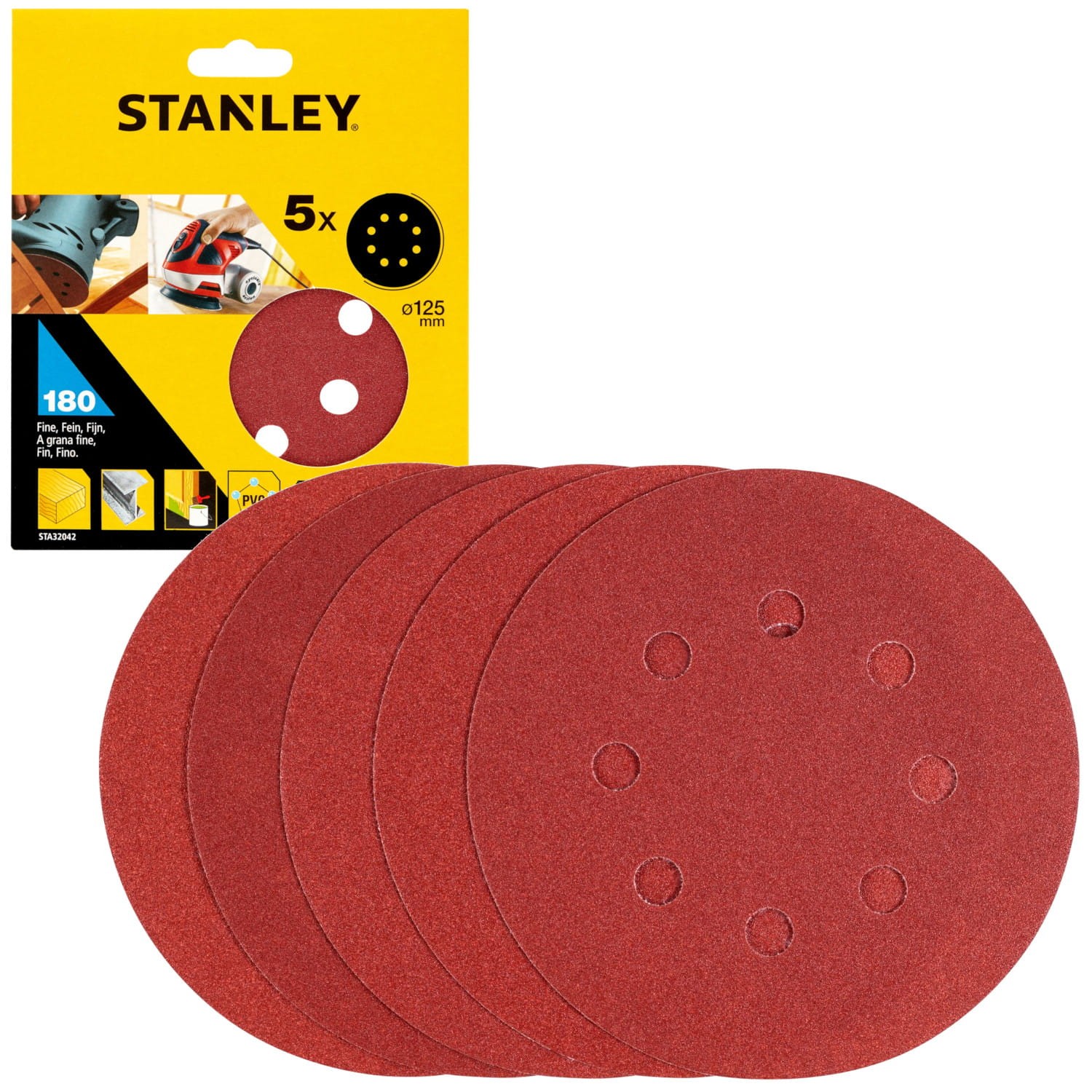 STANLEY STA32042 Papier ścierny do szlifierek mimośrodkowych 125mm 180G 5szt