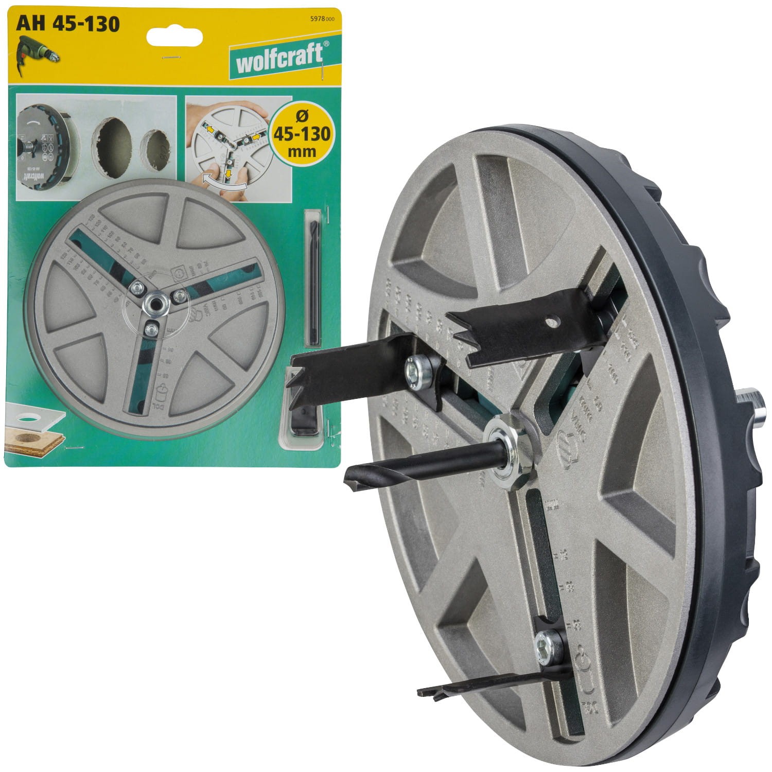 WOLFCRAFT Otwornica regulowana z regulacją średnicy otworu 45-130mm do płyt GK OSB 5978000