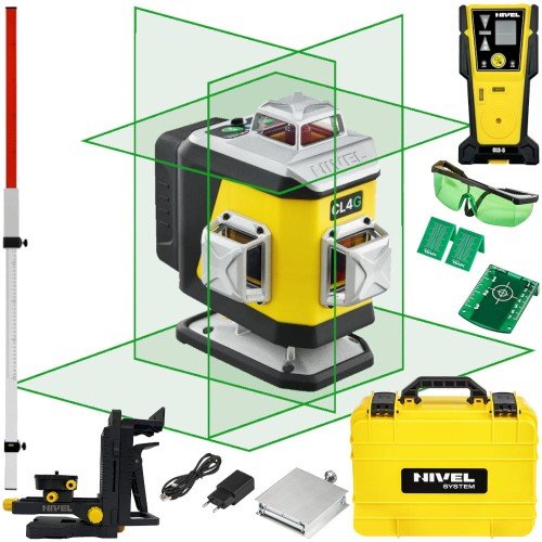NIVEL SYSTEM Laser krzyżowy zielony CL4G + Czujnik CLS-5 + Łata