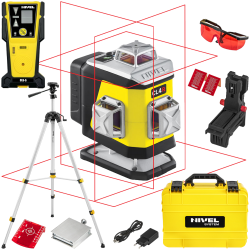 Laser krzyżowy czerwony 4x360° 30m Nivel System CL4R + Statyw + Czujnik