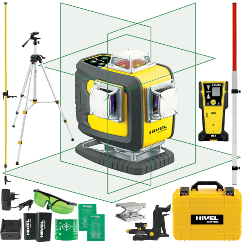NIVEL SYSTEM CL4D-G Laser krzyżowy zielony 4x360° + statyw SJJ-M1 EX + tyczka + czujnik CLS-5 + łata laserowa