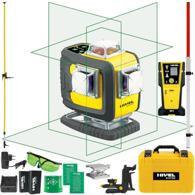 NIVEL SYSTEM CL4D-G Laser krzyżowy zielony 4x360° + czujnik CLS-5 + łata laserowa + tyczka