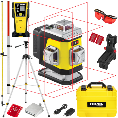 Laser krzyżowy czerwony 4x360 30m Nivel System CL4R + zestaw akcesoriów