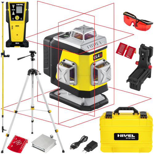Laser krzyżowy czerwony 4x360 30m Nivel System CL4R + Tyczka Statyw Czujnik