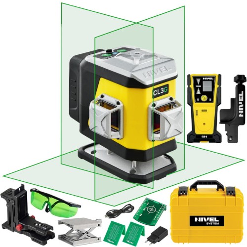 Laser krzyżowy zielony 30m akcesoria Nivel System CL3G + czujnik CLS-5