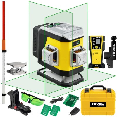 Laser krzyżowy zielony 30m akcesoria Nivel System CL3G + czujnik CLS-5 + łata GT-240