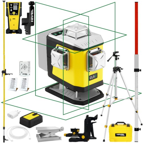 Laser krzyżowy 4x360 Nivel System CL5G + czujnik CLS-5 + tyczka + statyw + łata