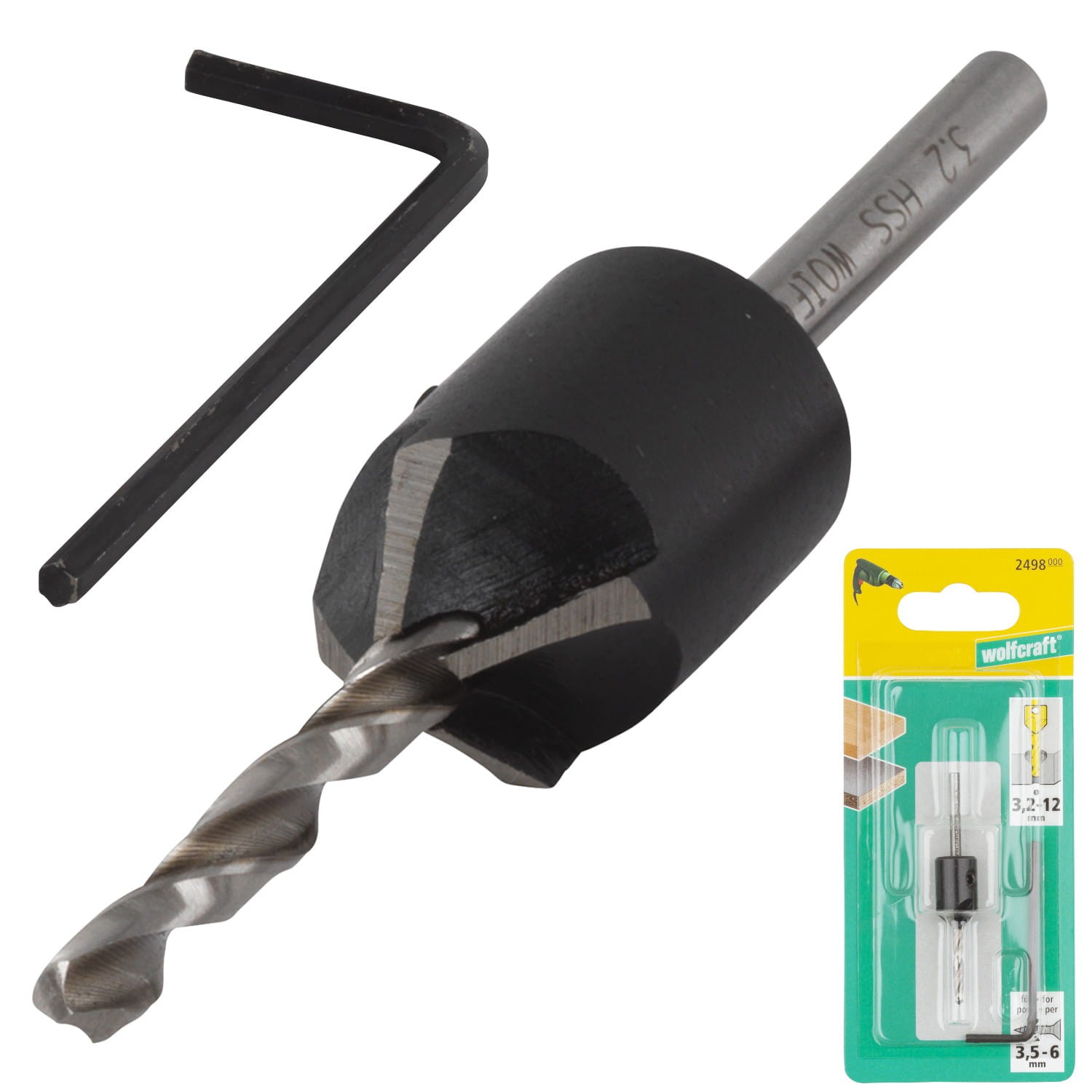 WOLFCRAFT 2498000 Wiertło z pogłębiaczem 3,2mm nawiertak do drewna