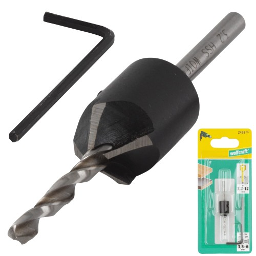 WOLFCRAFT 2498000 Wiertło z pogłębiaczem 3,2mm nawiertak do drewna