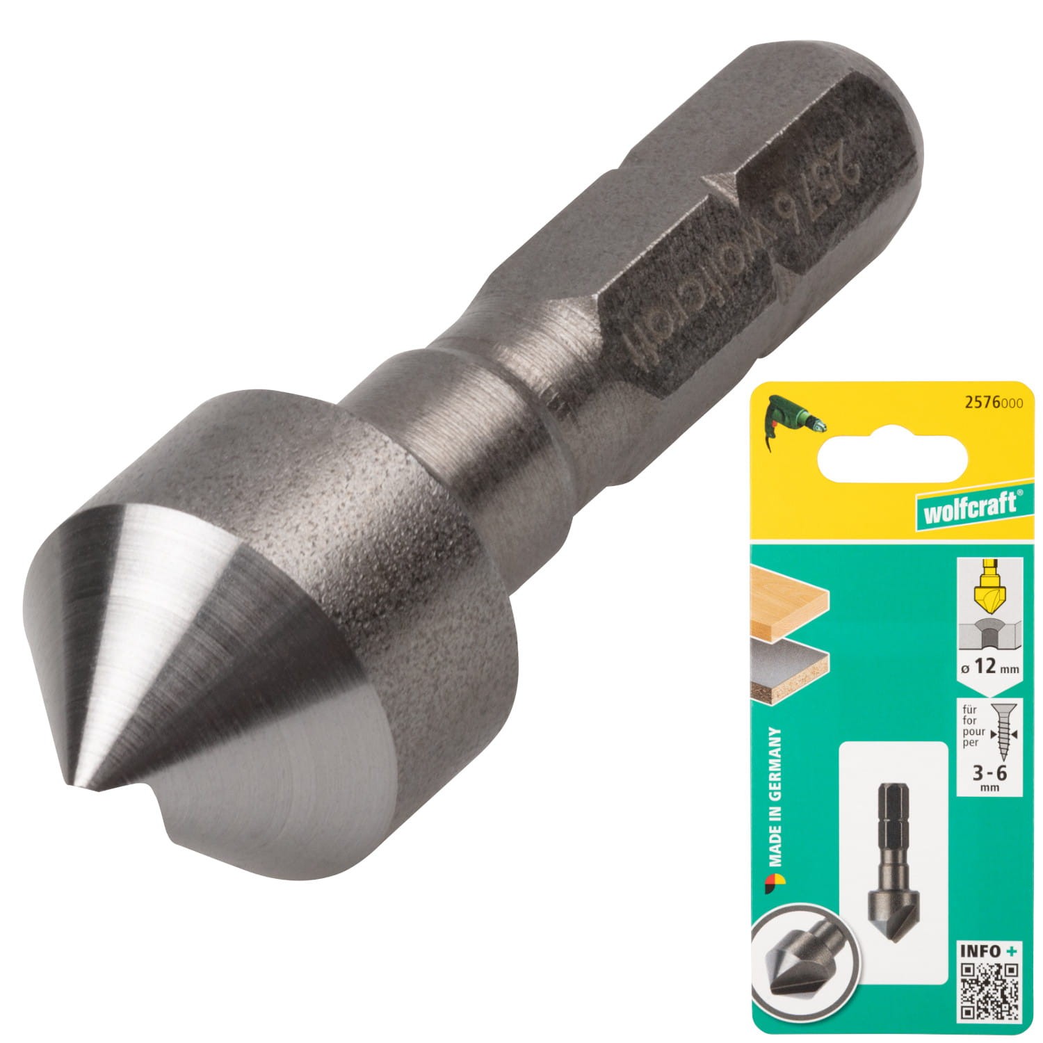 WOLFCRAFT 2576000 Wiertło z pogłębiaczem do drewna 12mm