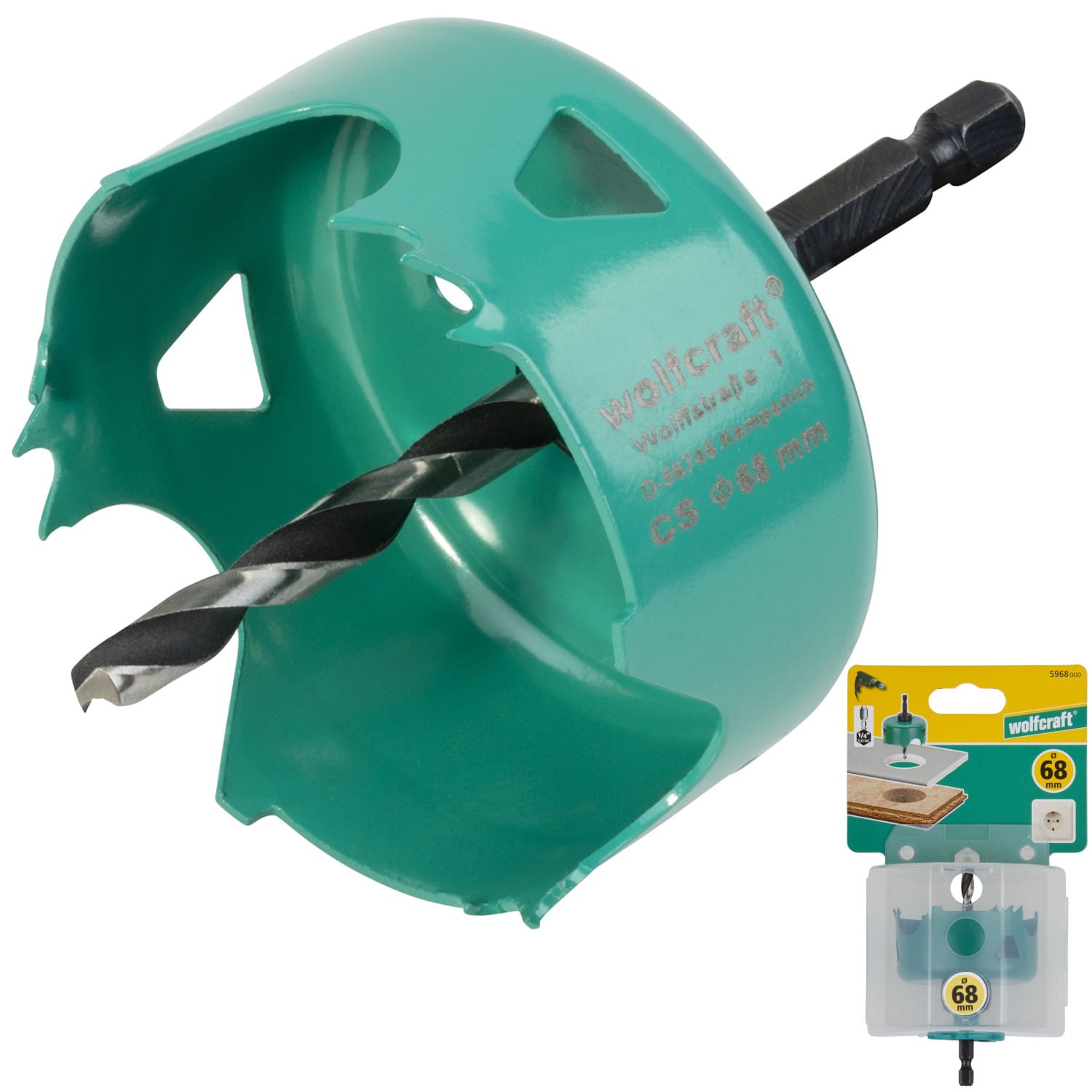 WOLFCRAFT 5968000 Otwornica do drewna i płyt GK 68mm stal węglowa