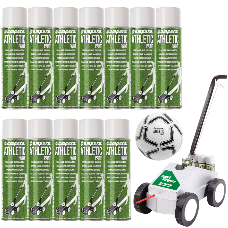 AMPERE Wózek do malowania linii na trawie + Farba biała 12x 500ml + Piłka