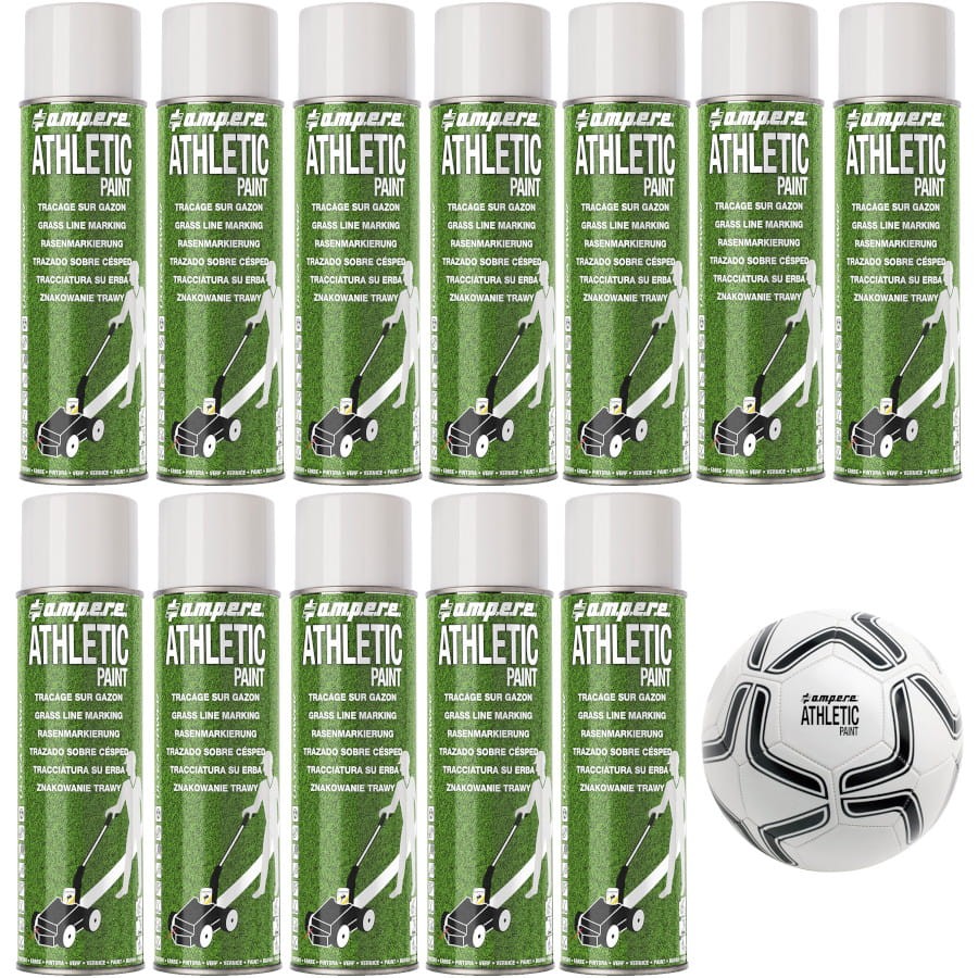 Farba znakowania trawy biała 12x 500ml Ampere Athletic Paint + piłka