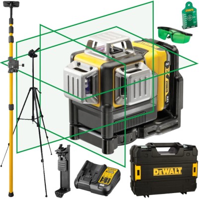 Laser samopoziomujący 3x360 akc walizka DeWALT DCE089D1G + tyczka + statyw