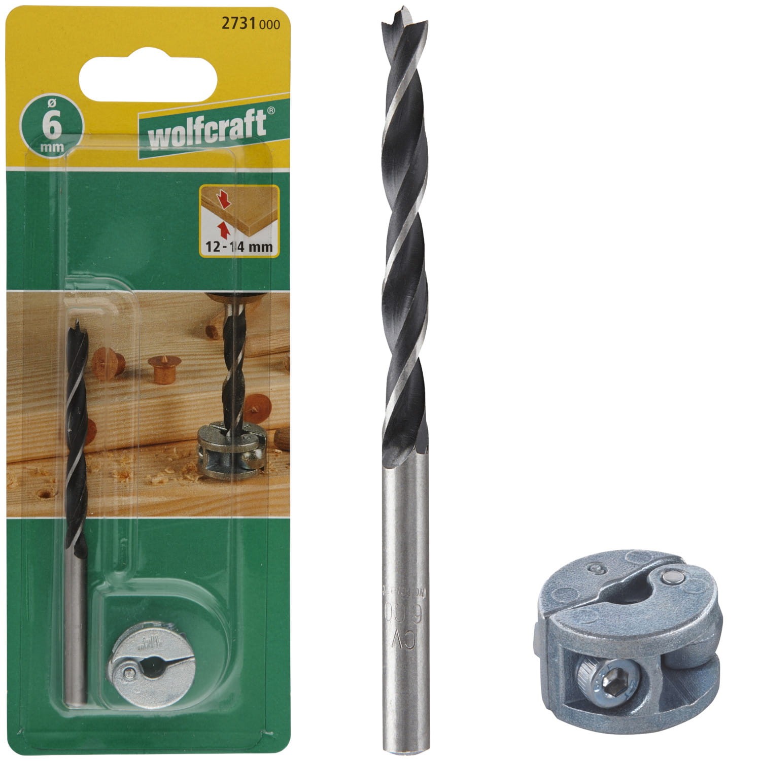 WOLFCRAFT Wiertło spiralne do drewna 6mm z ogranicznikiem głębokości 2el.