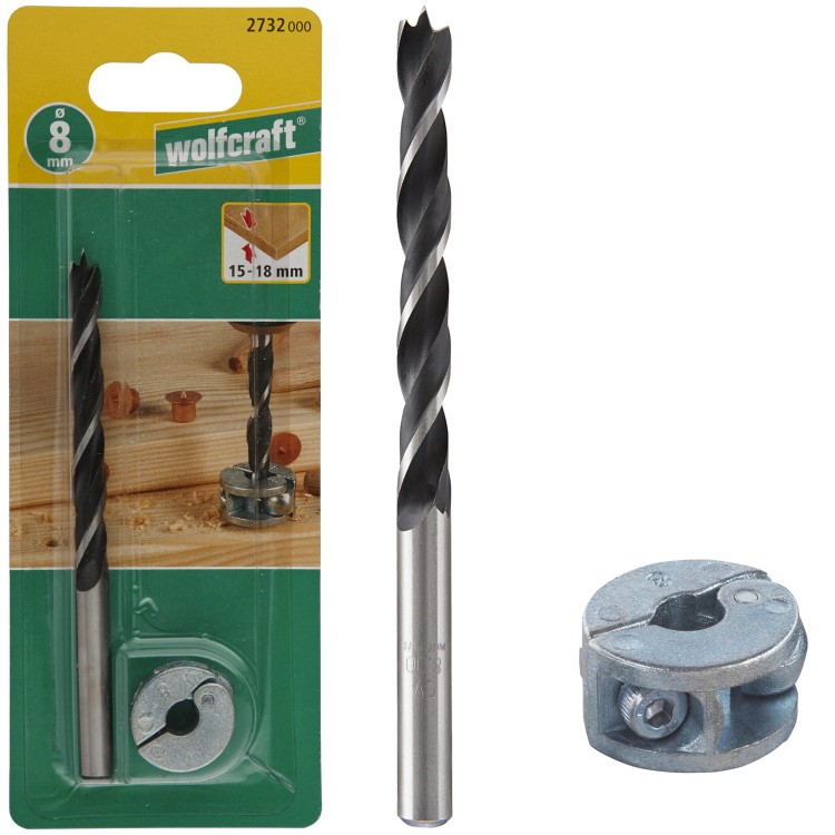 WOLFCRAFT Wiertło spiralne do drewna 8mm z ogranicznikiem głębokości 2el.