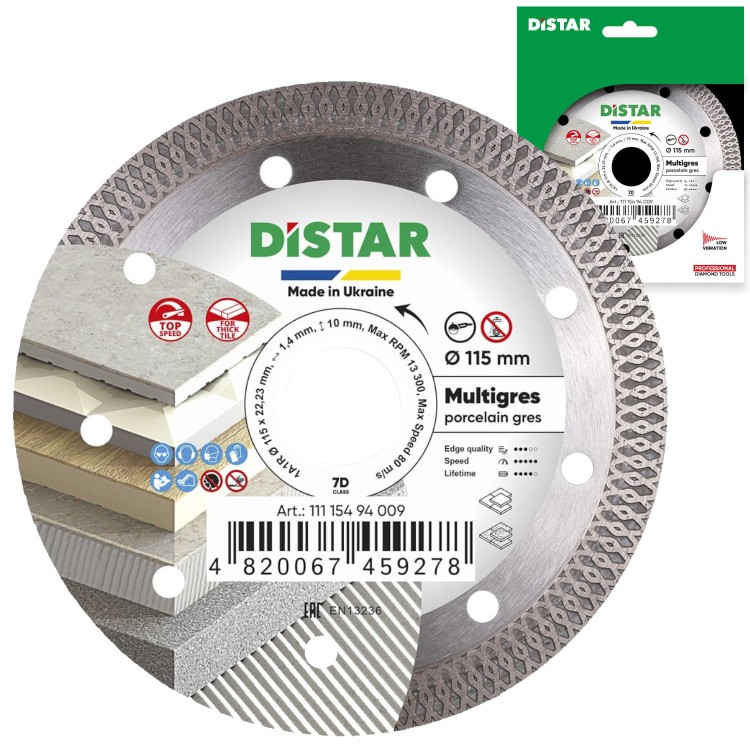 Tarcza diamentowa tnąca do gresu 115x1,4x22,23mm 1A1R MULTIGRES DISTAR