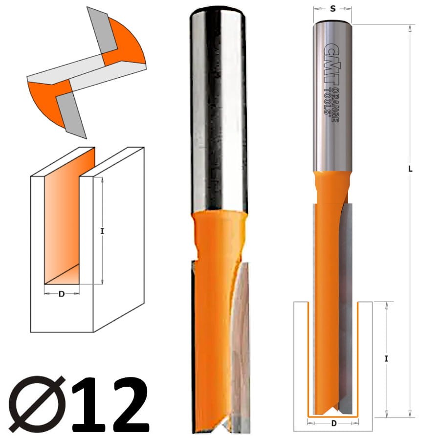 CMT 912.621.11 Frez prosty HM HM D=12 I=38,1 L=95 S=12