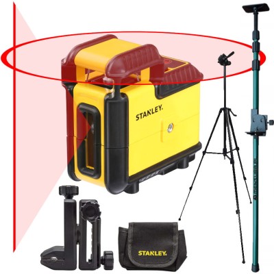 Laser krzyżowy czerwony 20m Stanley Cross 360° + Statyw W260 + Tyczka 3.2m