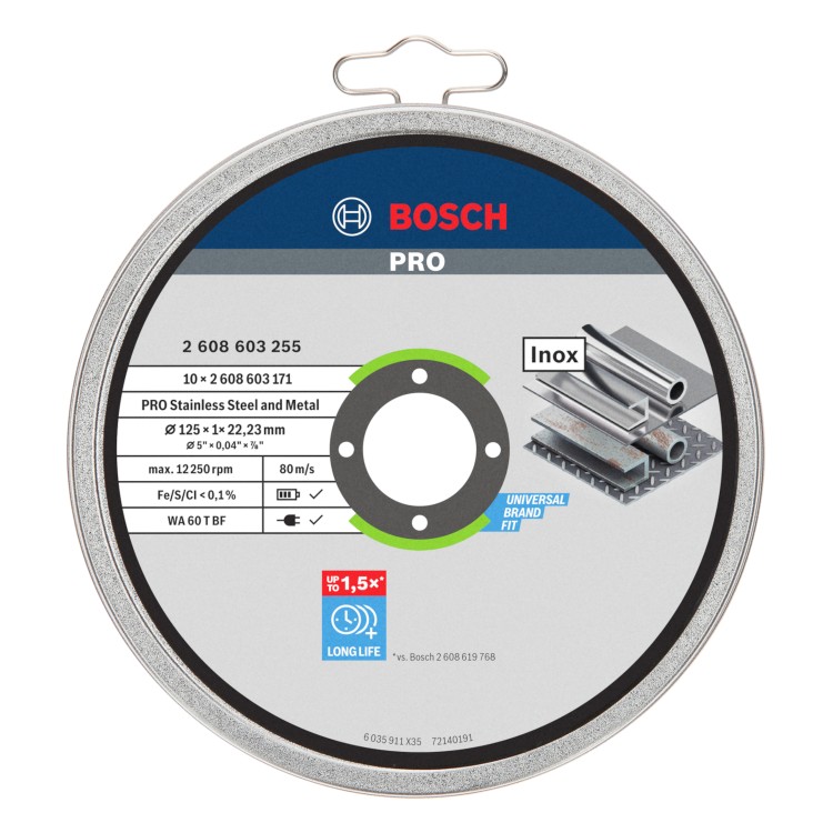 Tarcza do cięcia stali 125x1mm INOX 10szt Bosch