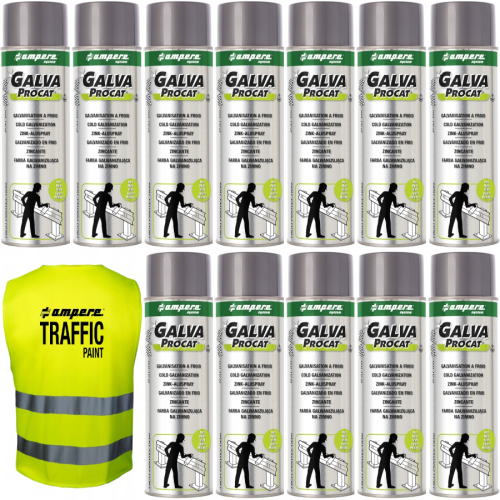 AMPERE GALVA PROCAT cynk w sprayu matowy 500 ml 12szt.+Kamizelka